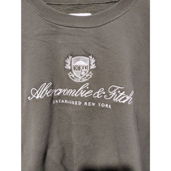 Abercrombie & Fitch Olive Green Spellout Cropped Sweatshirt - Picture 3 of 6